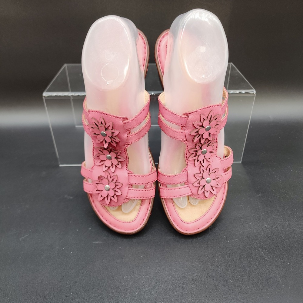 Born 8 Pink Leather Floral Wedge Sandals Boho Cottagecore Comfort Summer Slides - Picture 12 of 15